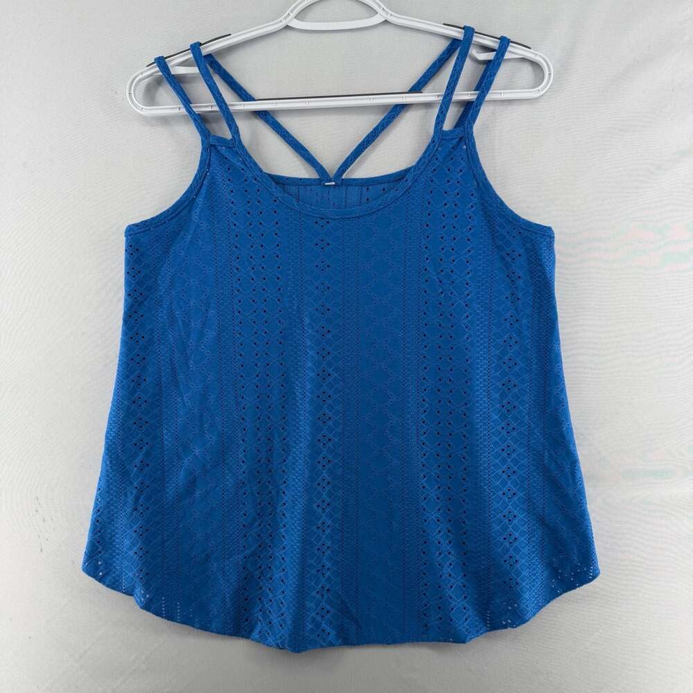Athmile Blue Eyelet Tank With Double Spaghetti Straps